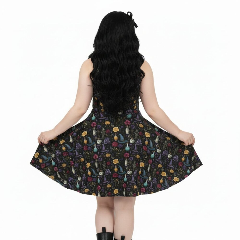 Whimsigoth Witchy Goth Fit & Flare Dress - Picture 8 of 14